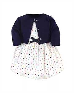 Комплект из 2 предметов платья и кардигана из органического хлопка для маленьких девочек, разноцветный горошек, мультиколор Touched by nature