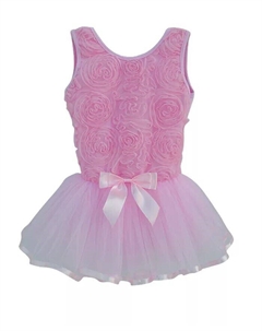 Платье для танцев с бантом из ленты и узором «Роза» с пачкой, розовый Popatu