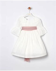 Платье для девочки с плюмети и контрастным поясом, цвет Maquillaje Coco acqua