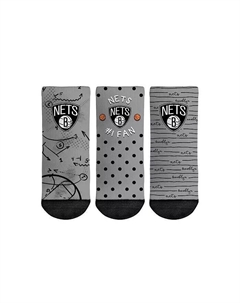 Носки Rock Em для мальчиков и девочек для малышей Brooklyn Nets #1, набор из 3 носков для фанатов Crew, серый Rock 'em