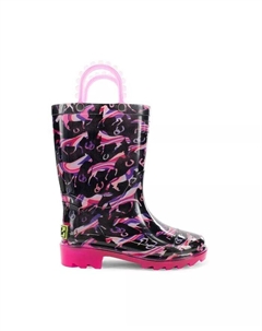 Маленькие девочки Пастельные пастбища светящиеся резиновые сапоги, черный Western chief