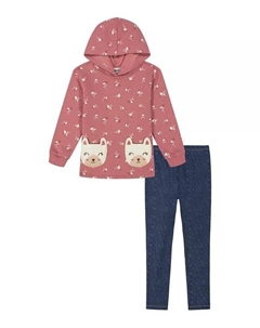 Флисовая туника с капюшоном и карманом «кошечка» для девочки с принтом Джеггинсы Kids headquarters