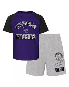 Комплект из футболки и шорт реглан Colorado Rockies Ground Out Baller для мальчиков и девочек фиолетового и серого цвета Outerstuff