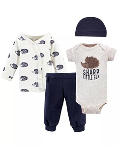 Комплект из 4 предметов для новорожденных девочек из органического хлопка для недоношенных детей, ботанический, для недоношенных детей, синий Touched by nature