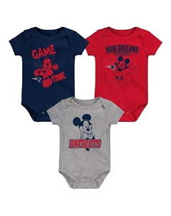 Комплект из трех предметов боди Disney Game Time для мальчиков и девочек, темно-синий, красный, серый New England Patriots Outerstuff