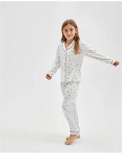 Длинная пижама для девочки на пуговицах, синий Cotton juice