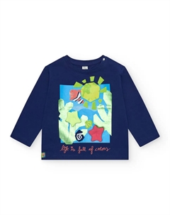Футболка для девочки с длинными рукавами и принтом спереди, темно-синий Tuc tuc
