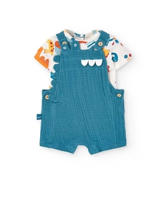 Комплект из футболки с принтом и короткого комбинезона для девочки, темно-зеленый Boboli