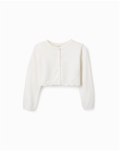 Жакет для девочки с ажурными деталями и застежкой на пуговицы, белый Zippy