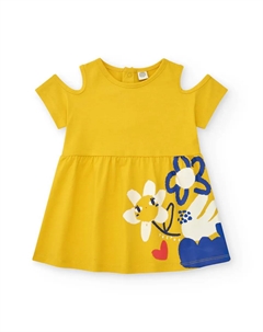 Платье для девочки с позиционным принтом и открытыми плечами, желтый Tuc tuc