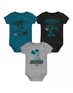 Комплект из трех частей боди Disney Game Time для мальчиков и девочек бирюзового/черного/серого цветов Jacksonville Jaguars Outerstuff