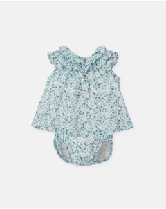 Платье из вуали для девочки с цветами и соответствующие аквамариновые трусики, синий Tutto piccolo