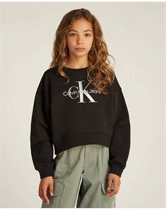 Свитшот для девочки с блестящей монограммой, черный Calvin klein