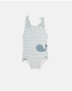 Полосатый купальник для девочки с вышитым китом, индиго Tutto piccolo