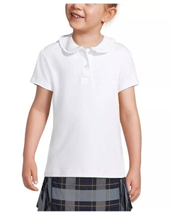 Школьная форма для девочек, детская, с коротким рукавом, оборками и воротником Питер Пэн, трикотажная рубашка, белый Lands' end