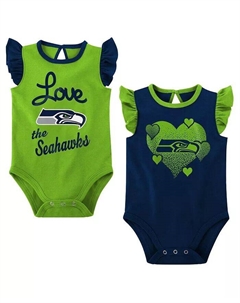 Комплект из 2 боди для девочек, темно-синий, неоново-зеленый, Seattle Seahawks Spread the Love Outerstuff