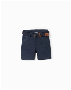 Простые шорты-бермуды для мальчика с поясом, темно-синий Zippy