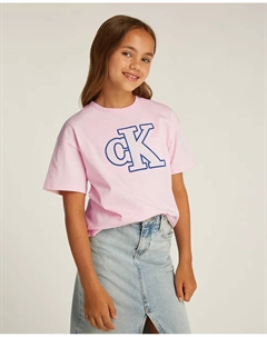 Футболка свободного кроя с короткими рукавами и монограммой для девочек, розовый Calvin klein