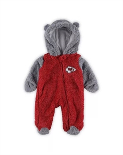 Спальный комбинезон для новорожденных и младенцев, мальчиков и девочек, красный, серый, Kansas City Chiefs Game Nap, флисовый, с бантом, на молнии Outerstuff