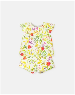 Комплект из атласного топа и шорт для девочки с цветочным принтом, зеленый Tutto piccolo