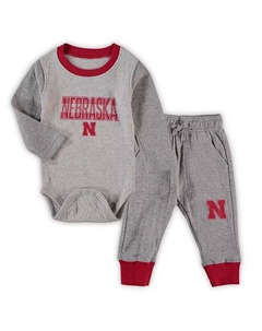 Комплект из боди с длинными рукавами и брюк Nebraska Huskers Jie Jie для мальчиков и девочек, серо-алый, меланжевого цвета Wes & willy