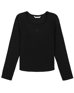 Футболка с длинными рукавами и квадратным вырезом в рубчик для больших девочек, черный Calvin klein