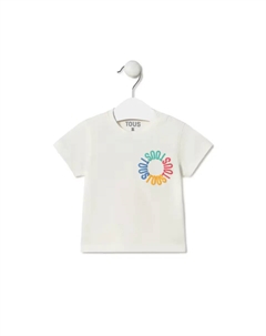 Хлопковая детская футболка с разноцветным круглым логотипом, цвет Crudo Tous