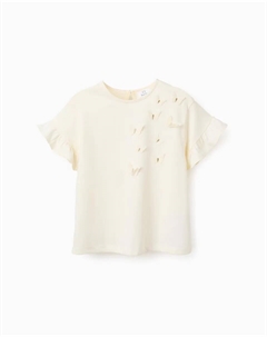 Футболка для девочки из 100% хлопка с оборками, белый Zippy