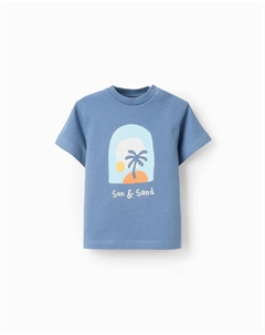 Футболка для мальчика с короткими рукавами и принтом спереди, синий Zippy