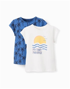 Упаковка из 2 футболок с короткими рукавами для девочек из 100% хлопка, синий Zippy