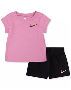 Футболка и шорты из сетки для маленьких девочек New Impressions, комплект из 2 предметов, черный Nike