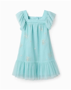 Платье для девочки из тюля с пайетками и оборками, светло-голубой Zippy