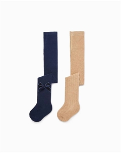 2 пары колготок для девочек в рубчик с бархатным бантом, мультиколор Zippy