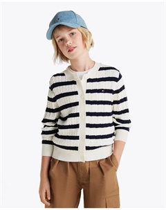 Полосатый свитер с длинными рукавами и круглым вырезом для девочек, белый Tommy hilfiger