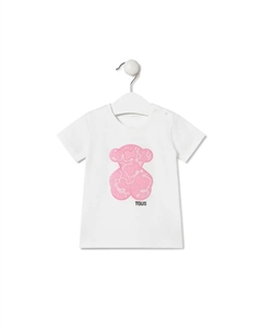 Белая пляжная футболка для девочки с медведем Kaos спереди, розовый Tous