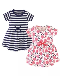 Платья с короткими рукавами из органического хлопка для маленьких девочек, 2 шт., Розовый ботанический, желтый Touched by nature
