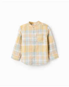 Клетчатая рубашка для мальчика с воротником-стойкой, желтый Zippy