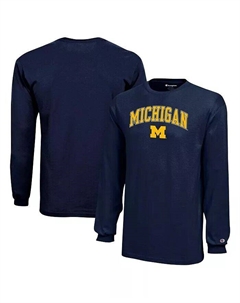 Темно-синяя футболка с длинными рукавами и дугой с логотипом Big Boys and Girls Michigan Wolverines, синий Champion