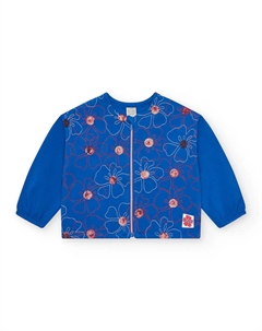 Свитшот для девочки с вышитыми цветами и застежкой-молнией, синий Tuc tuc