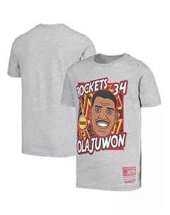 Серая футболка Big Boys Hakeem Olajuwon Houston Rockets Hardwood Classics King of the Court Player Mitchell and ness