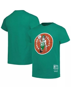 Футболка с логотипом Kelly Green Boston Celtics из твердой древесины для мальчиков и девочек в стиле ретро, зеленый Mitchell and ness