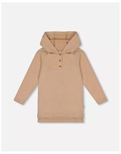 Туника в рубчик с капюшоном для больших девочек, бежевая, бежевый Deux par deux