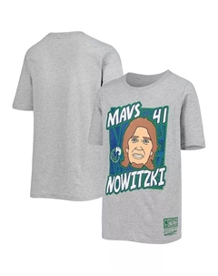 Футболка Big Boys Dirk Nowitzki Heathered Grey Dallas Mavericks Hardwood Classics King of the Court Player Mitchell and ness