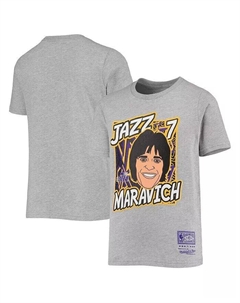 Серая футболка Big Boys Pete Maravich Heathered New Orleans Jazz Hardwood Classics King of the Court Player Mitchell and ness