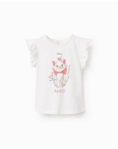 Футболка для девочки с принтом спереди и оборками, белый Zippy