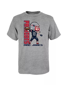 Серая футболка Big Boys Mac Jones Heathered New England Patriots Pixel Player 2.0 Outerstuff
