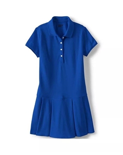 Сетчатое плиссированное платье-поло с короткими рукавами для больших девочек, синий Lands' end