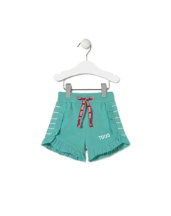 Хлопковые шорты для девочек с оборками и логотипом снизу, бирюзовый Tous