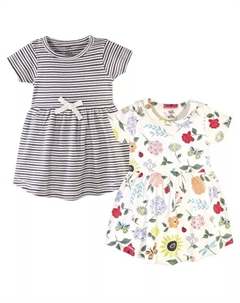 Детские платья с короткими рукавами из органического хлопка для маленьких девочек, 2 шт., Цветочный горошек, серебряный Touched by nature