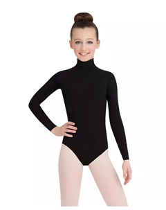 Купальник с длинными рукавами и высоким воротом для девочек с кнопками, черный Capezio